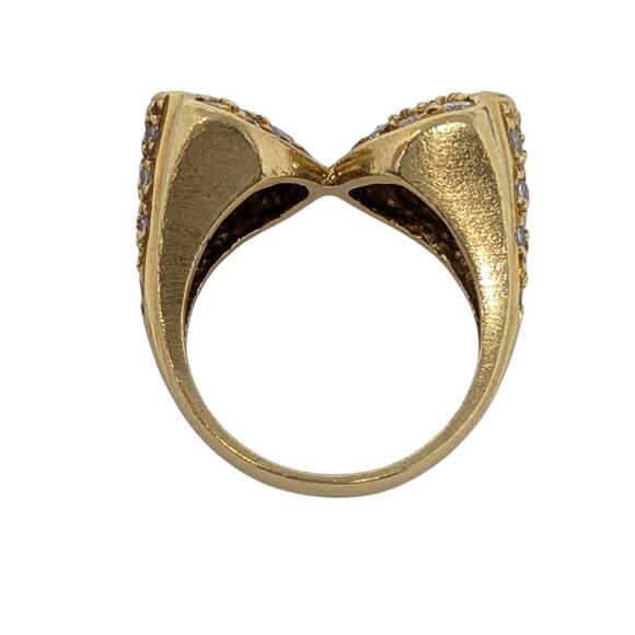18K Gold Estate Vintage Diamond Pave Double Floral Ring Yellow Gold Size 6 - Picture 12 of 13